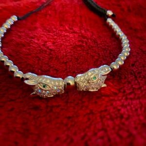 Chic Silver and Green Panther Bracelet